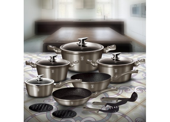 Набор кухонной посуды 15 предметов Berlinger Haus из кованого алюминия Carbon Metallic Line ВН-1223
