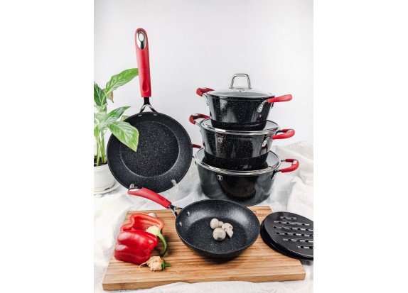 Набор кухонной посуды 10 предметов Berlinger Haus из кованого алюминия Black Stone Touch Line BH-1166N