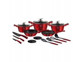 Набір кухонного посуду 17 предметів Berlinger Haus із кованого алюмінію та мармуровим покриттям Metallic Line Burgundy Edition BH-6162