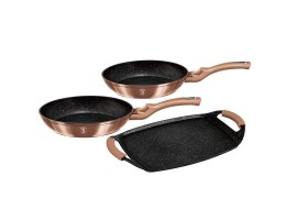 Набор сковородок Berlinger Haus Ø22см, Ø26см и гриль-панель 36х23см с кованого алюминия Rose Gold BH 1669