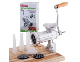 М'ясорубка ручна Kamille металева з 3-ма насадками 17х9,5х25см АМА-6522