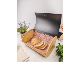 Деревянная хлебница Kamille 35см из бамбука с откидной крышкой из нержавеющей стали АМА-1113