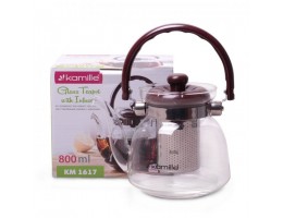 Заварник стеклянный 800мл со съемным ситечком и бакелитовой ручкой Kamille АМА-1617
