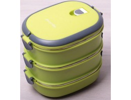 Ланч бокс потрійний 2700мл для обідів Kamille із пластику та нержавіючої сталі АМА-2110