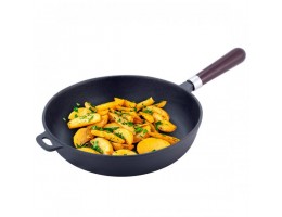 Сковорода чавунна 26.5см з дерев'яною ручкою для індукції та газу Kamille АМА-4811V