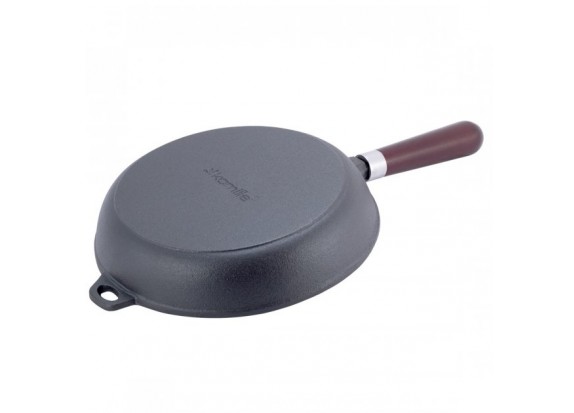 Сковорода чугунная 26.5см с деревянной ручкой для индукции и газа Kamille АМА-4811V