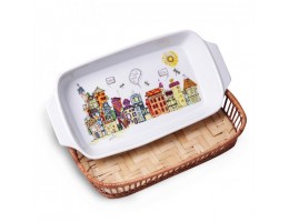 Форма керамическая для запекания 2.4л (41*20*6см) прямоугольная Kamille с ротанговой корзинкой АМА 6303