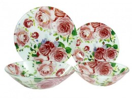 Сервиз обеденный стекло Lumines Розовая роза 19 предметов (Q078)