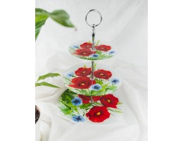 Фруктівниця 3-ярусна скляна "Мак польовий" ИТ S3000T/S3/U106