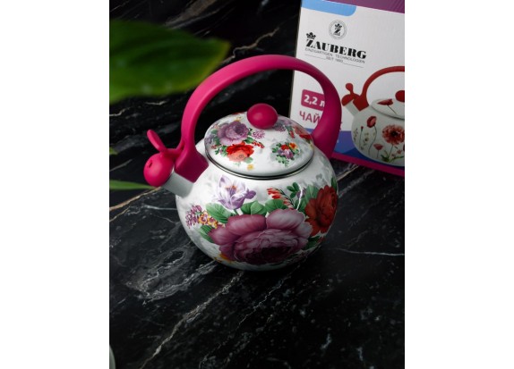 Чайник эмалированный со свистком 2,2 л Zauberg Pink Handle FT-7 23L