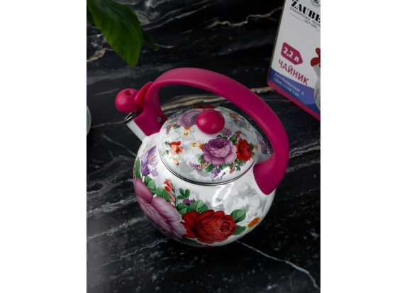 Чайник эмалированный со свистком 2,2 л Zauberg Pink Handle FT-7 23L